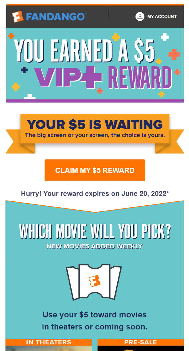 Screenshot of Fandango Marketing email.