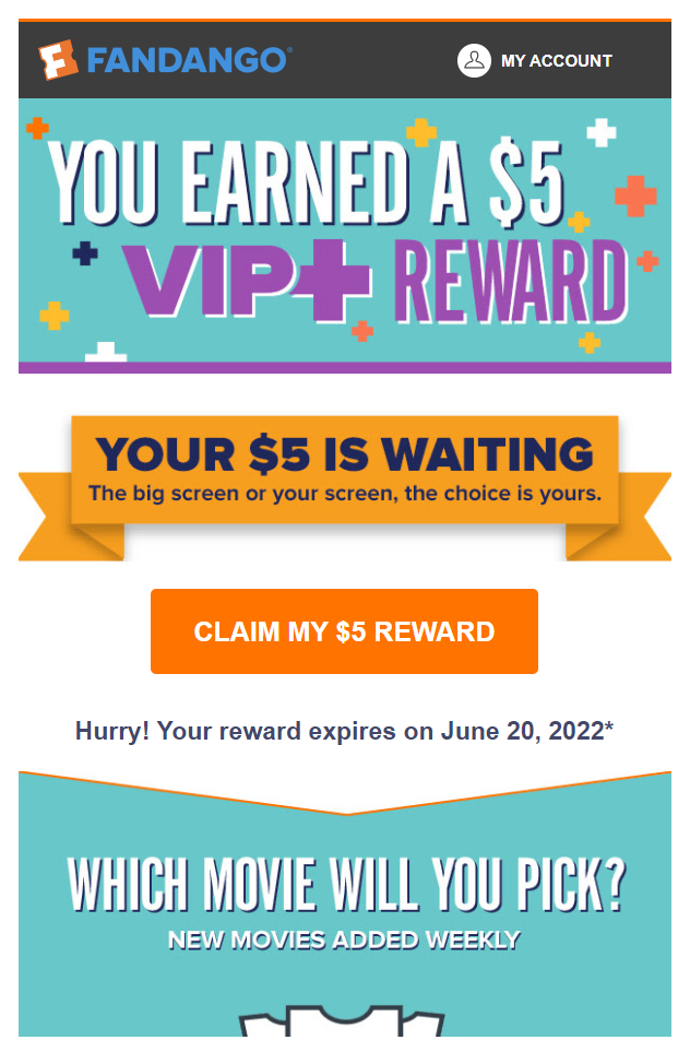 Screenshot of Fandango Marketing email.