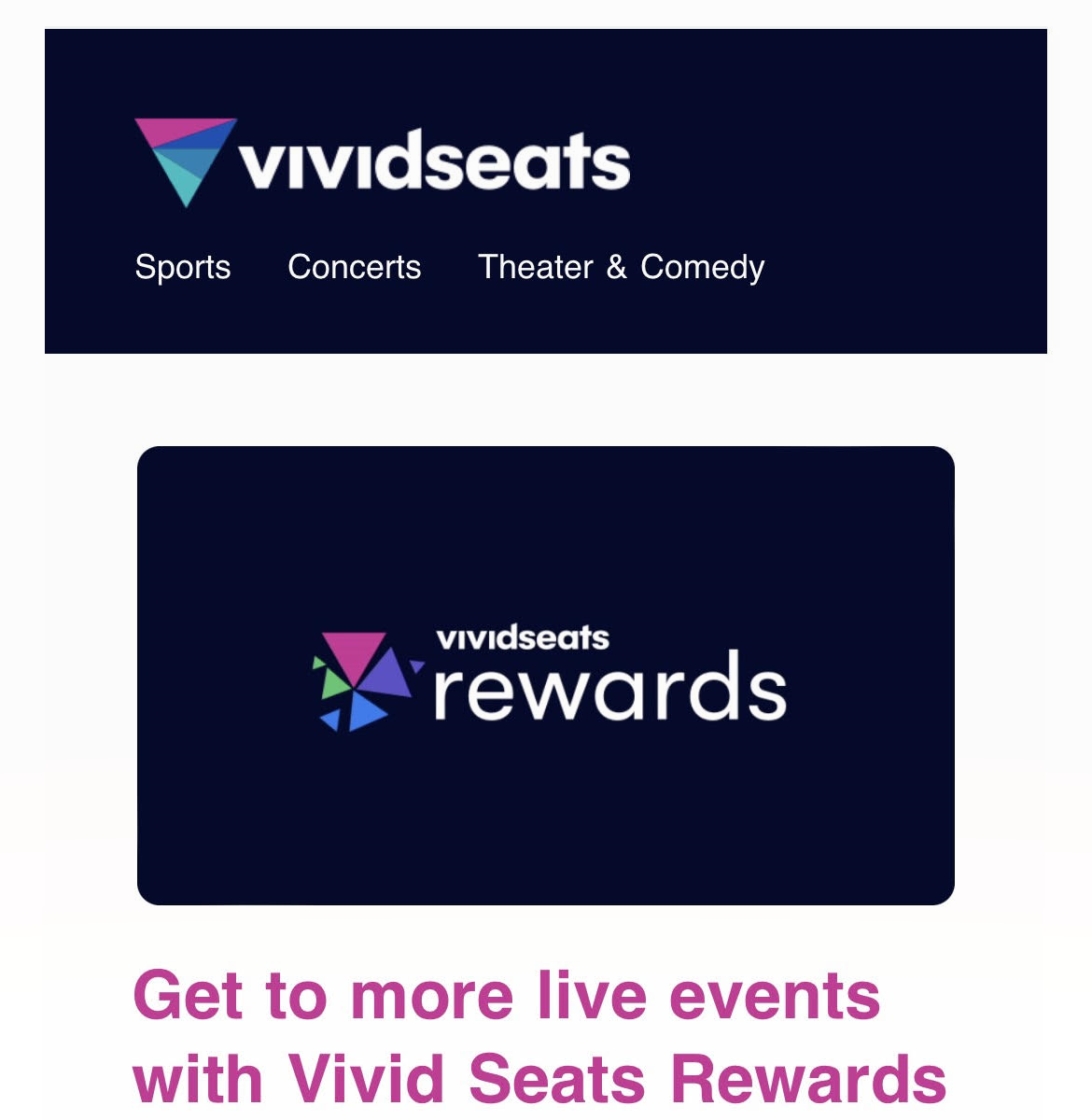 Screenshot of Vividseats Marketing email.