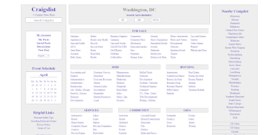 Screenshot of redesigned Craigslist website.